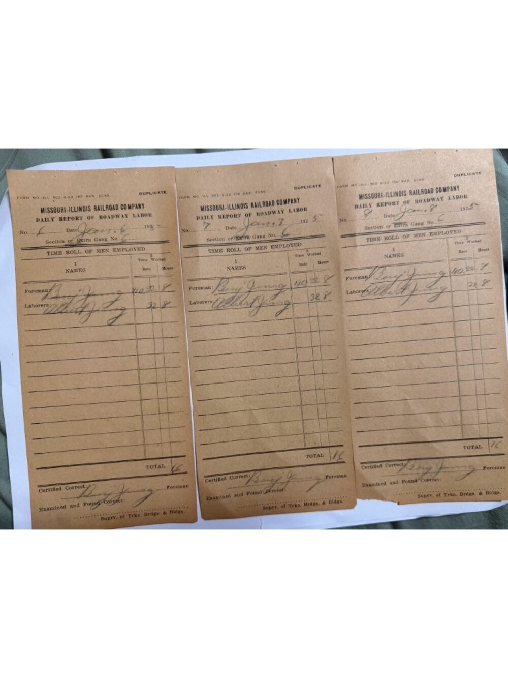 1925 Missouri Illinois Railroad Labor Reports Lot of 3 Antique Railway Records